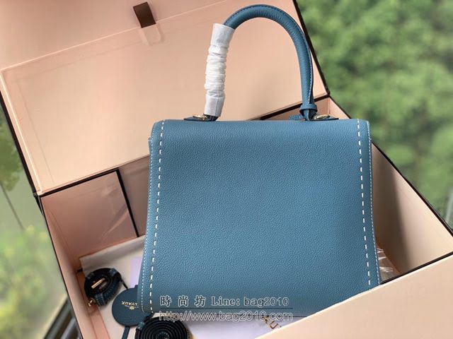 DELVAUX女包 春夏新色 Birllant 手縫togo皮系列 德爾沃女手提包 手拎包 DF0028孔雀藍MM號 Delvaux單肩斜挎包  fcs1419